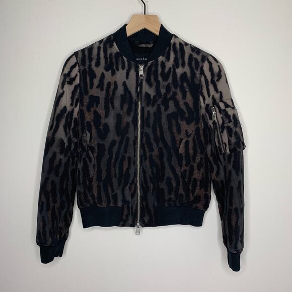 ALLSAINTS Sinai Leopard Print Silk Bomber Jacket Womens Small - Picture 2 of 16